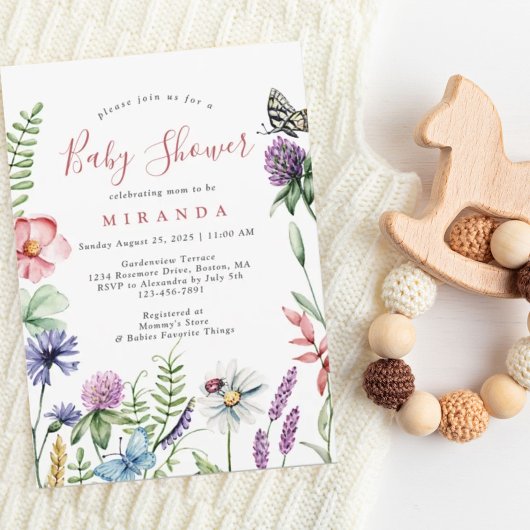  Waterverf Wildbloemen Baby shower Kaart