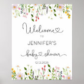 Waterverf wildbloemen baby shower poster (Voorkant)