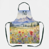 Waterverf Wildbloemen & Bergen Monogram Naam Schort (Voorkant)