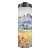 Waterverf Wildbloemen & Bergen Monogram Naam Thermosbeker (Voorkant)