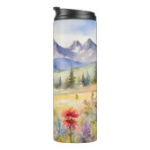 Waterverf Wildbloemen & Bergen Monogram Naam Thermosbeker (Geroteerd rechts)