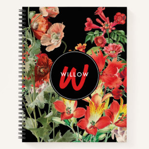 Waterverf Wildbloemen Black Red Monogram Notitieboek