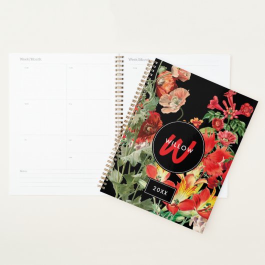 Waterverf Wildbloemen Black Red Monogram Planner (Display)