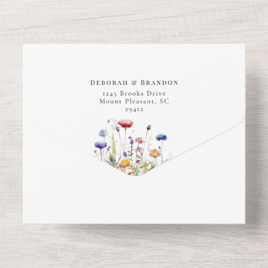 Waterverf Wildbloemen bloeien lente bruiloft All In One Uitnodiging (Achterkant)