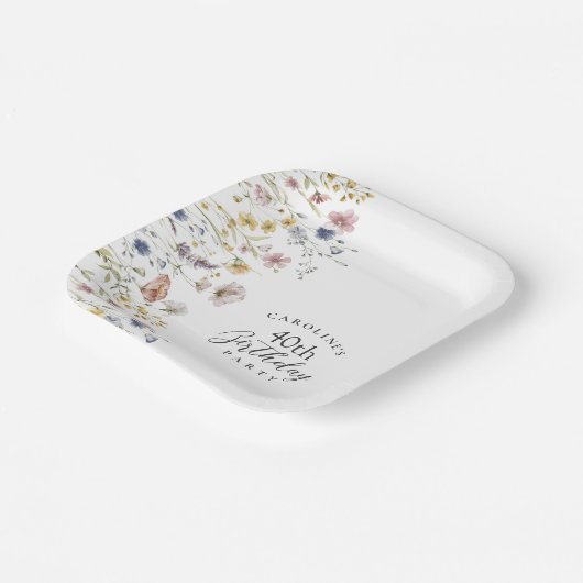 Waterverf Wildbloemen Bloemen 40ste verjaardagsfee Papieren Bordje (Gebogen)
