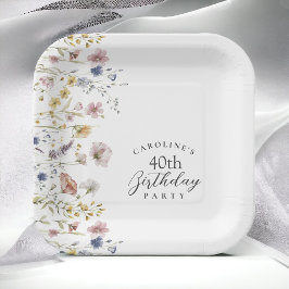 Waterverf Wildbloemen Bloemen 40ste verjaardagsfee Papieren Bordje