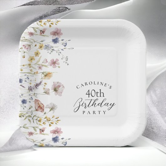 Waterverf Wildbloemen Bloemen 40ste verjaardagsfee Papieren Bordje