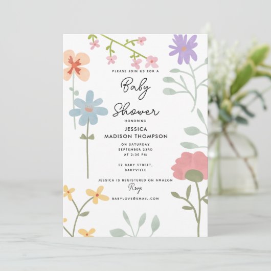 Waterverf Wildbloemen Bloemen Bloemen Baby shower Kaart (Staand voorkant)