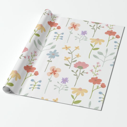 Waterverf Wildbloemen bloemenpatroon Cadeaupapier (Uitgerold)
