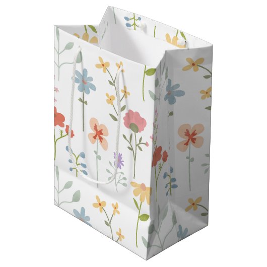 Waterverf Wildbloemen bloemenpatroon Medium Cadeauzakje (Voorkant Gekanteld)