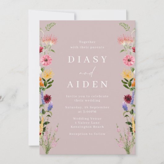 Waterverf Wildbloemen & Blush Bruiloft Kaart (Voorkant)