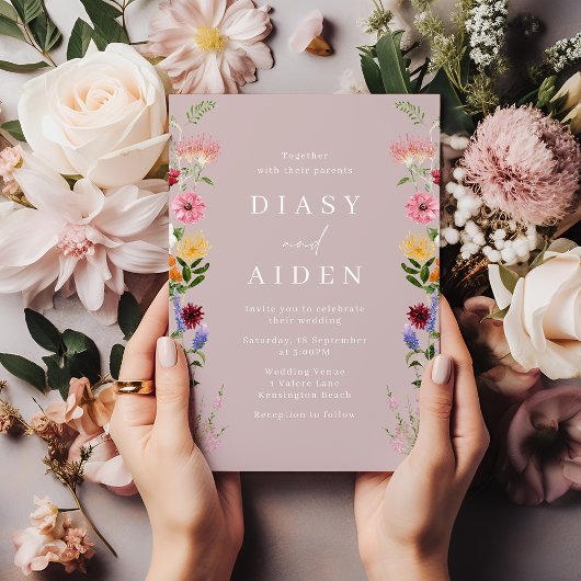 Waterverf Wildbloemen & Blush Bruiloft Kaart