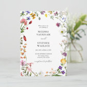 Waterverf Wildbloemen Boho Bruiloft Kaart (Staand voorkant)