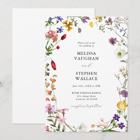 Waterverf Wildbloemen Boho Bruiloft Kaart (Voorkant / Achterkant)