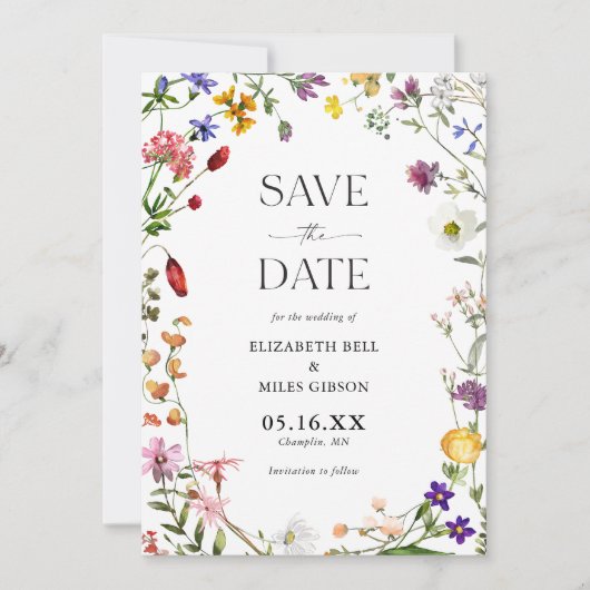 Waterverf Wildbloemen Boho Bruiloft Save the Date Kaart (Voorkant)