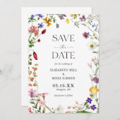 Waterverf Wildbloemen Boho Bruiloft Save the Date Kaart (Voorkant / Achterkant)
