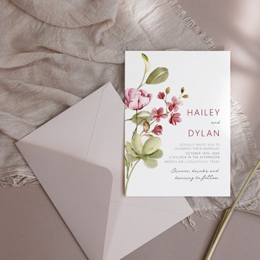 Waterverf Wildbloemen Boho bruiloft uitnodiging