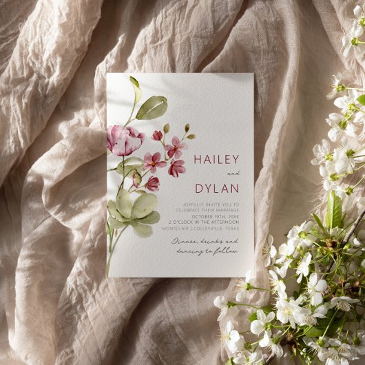 Waterverf Wildbloemen Boho bruiloft uitnodiging