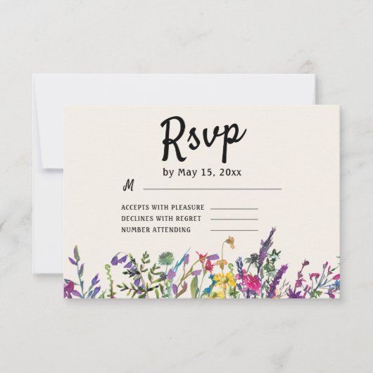 Waterverf Wildbloemen Boho Country Weddenschap RSV RSVP Kaartje (Voorkant)