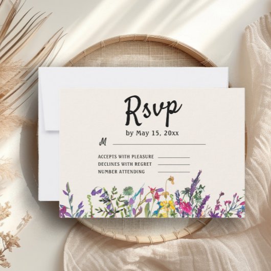 Waterverf Wildbloemen Boho Country Weddenschap RSV RSVP Kaartje