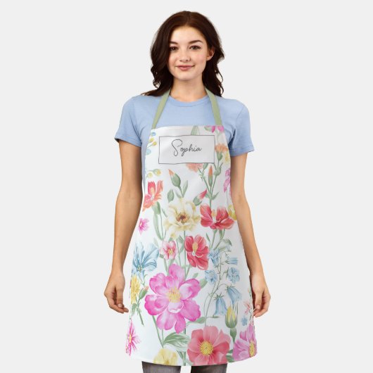 Waterverf Wildbloemen Boho Stijlvol met Schort (Gedragen)