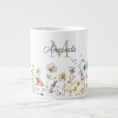 Waterverf Wildbloemen Boho Stylish met Monogram Grote Koffiekop (Voorkant)