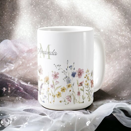 Waterverf Wildbloemen Boho Stylish met Monogram Koffiemok