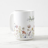 Waterverf Wildbloemen Boho Stylish met Monogram Koffiemok (Voorkant links)