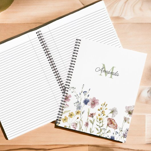 Waterverf Wildbloemen Boho Stylish met Monogram Notitieboek