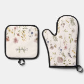 Waterverf Wildbloemen Boho Stylish met Monogram Ovenwant & Pannenlap Set (Voorkant)