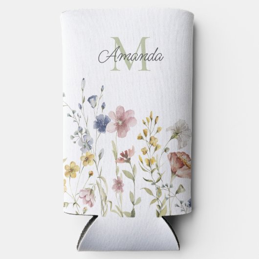 Waterverf Wildbloemen Boho Stylish met Monogram Seltzer Blikjeskoeler (Voorkant)