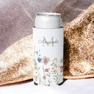 Waterverf Wildbloemen Boho Stylish met Monogram Seltzer Blikjeskoeler