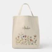 Waterverf Wildbloemen Boho Stylish met Monogram Tote Bag (Achterkant)
