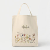 Waterverf Wildbloemen Boho Stylish met Monogram Tote Bag (Voorkant)