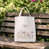 Waterverf Wildbloemen Boho Stylish met Monogram Tote Bag