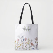 Waterverf Wildbloemen Boho Stylish met Monogram Tote Bag (Voorkant)