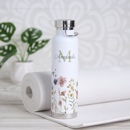 Waterverf Wildbloemen Boho Stylish met Monogram Waterfles (Yoga)