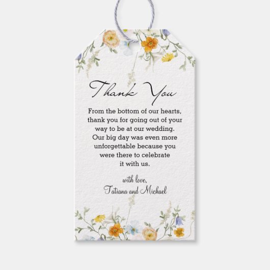 waterverf Wildbloemen Botanische bruiloft dank u Cadeaulabel (Voorkant)