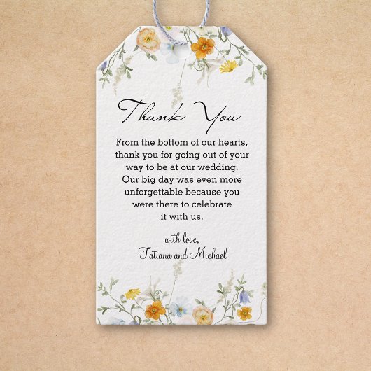 waterverf Wildbloemen Botanische bruiloft dank u Cadeaulabel