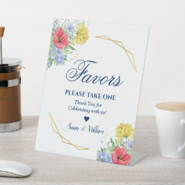 Waterverf Wildbloemen Bouquet Favors Reclamebord Met Voetstuk