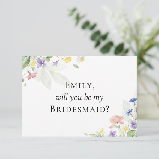 Waterverf Wildbloemen Bridal Partij Voorstel Kaart (Staand voorkant)