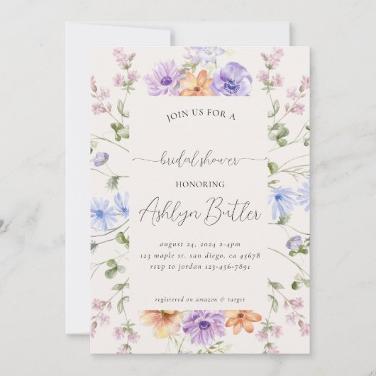 Waterverf Wildbloemen Bridal Shower Kaart (Voorkant)