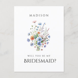 Waterverf Wildbloemen Bridesmaid Voorstel Briefkaart