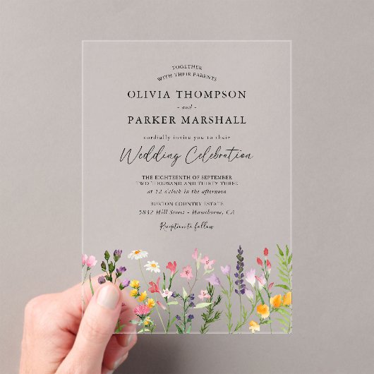Waterverf Wildbloemen bruiloft Acryl Uitnodigingen (Insitu (Draagbaar))