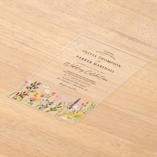 Waterverf Wildbloemen bruiloft Acryl Uitnodigingen (Laagn)