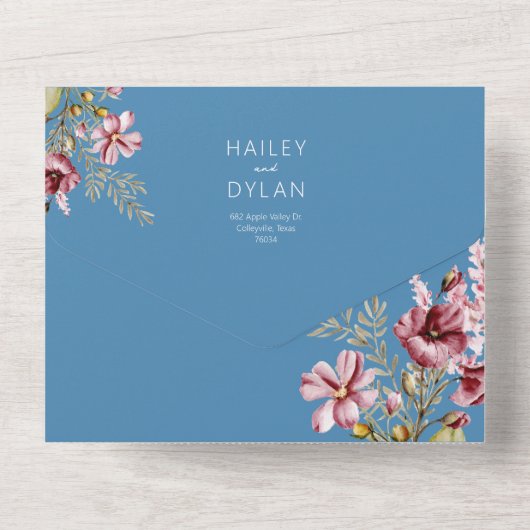 Waterverf Wildbloemen bruiloft All In One Uitnodiging (Achterkant)