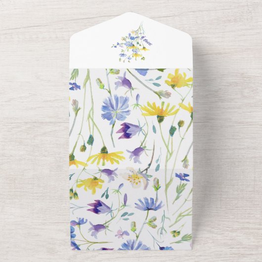 Waterverf Wildbloemen bruiloft All In One Uitnodiging (Buitenkant)