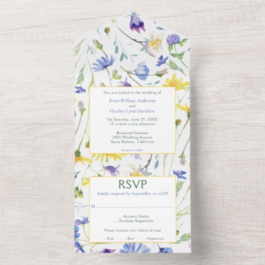 Waterverf Wildbloemen bruiloft All In One Uitnodiging (Binnen)