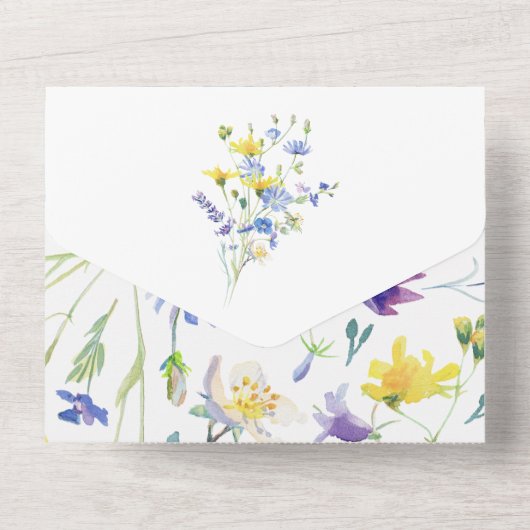 Waterverf Wildbloemen bruiloft All In One Uitnodiging (Achterkant)