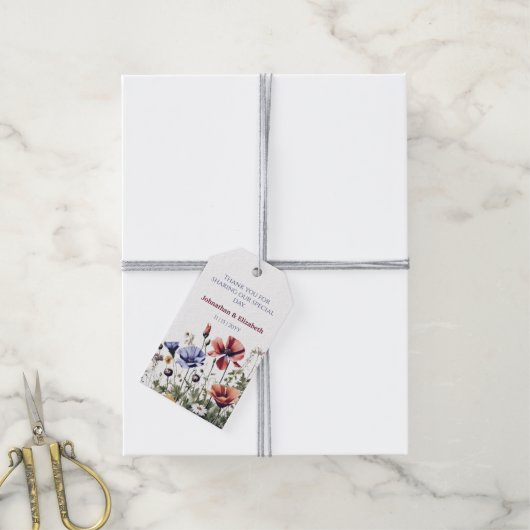 Waterverf Wildbloemen bruiloft Cadeaulabel (Met Touw)
